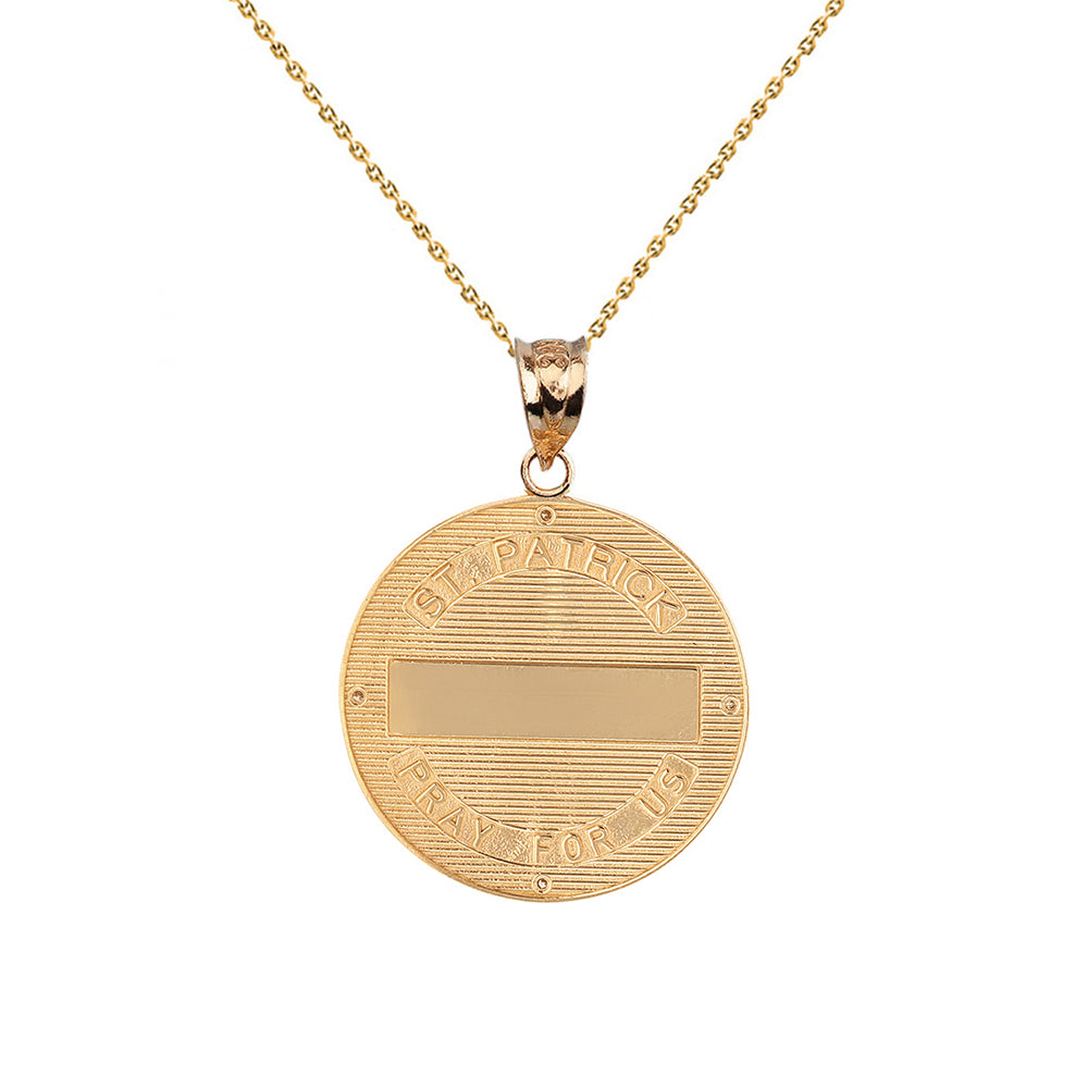 Solid Gold Saint Patrick Shamrock Diamond Engravable Medallion Pendant Necklace 1.05" (26 mm), view 3