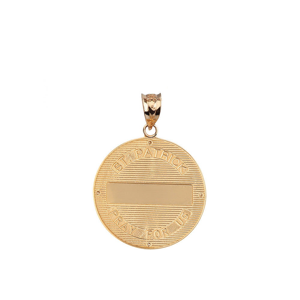 Solid Gold Saint Patrick Shamrock Diamond Engravable Medallion Pendant Necklace 1.05" (26 mm), view 9