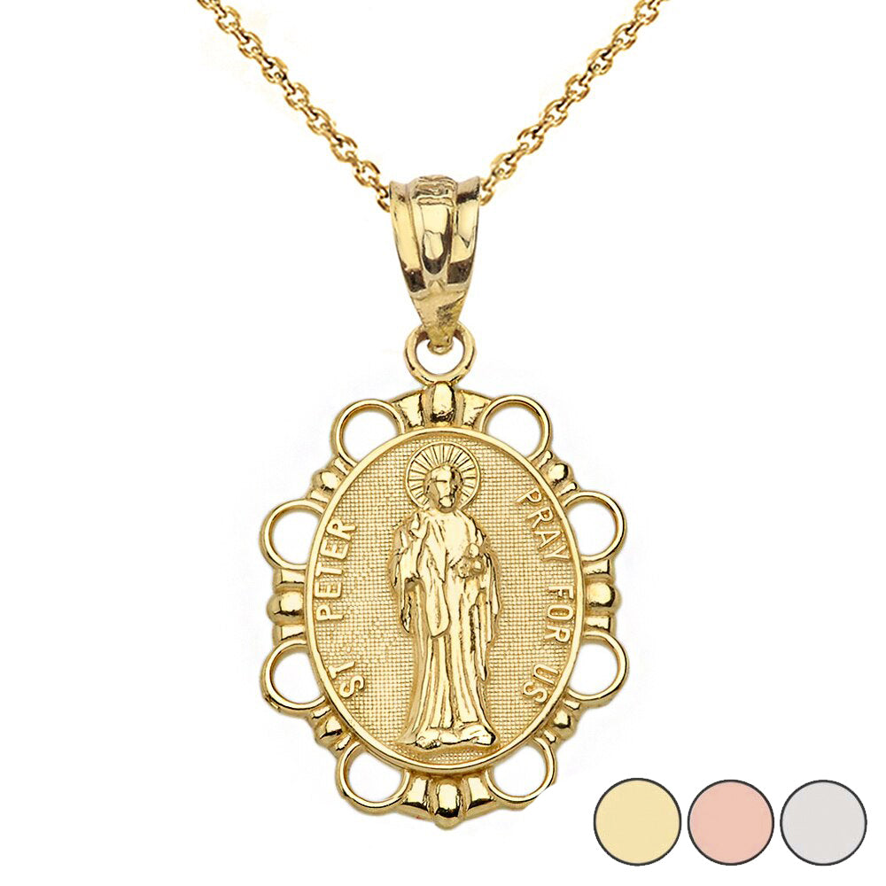Solid Gold Saint Peter Pendant Necklace