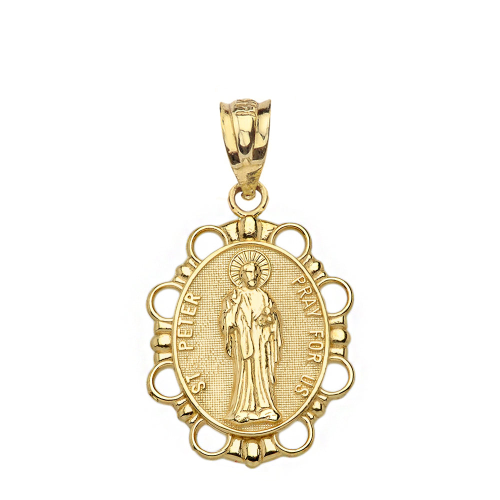 Solid Gold Saint Peter Pendant Necklace, view 2