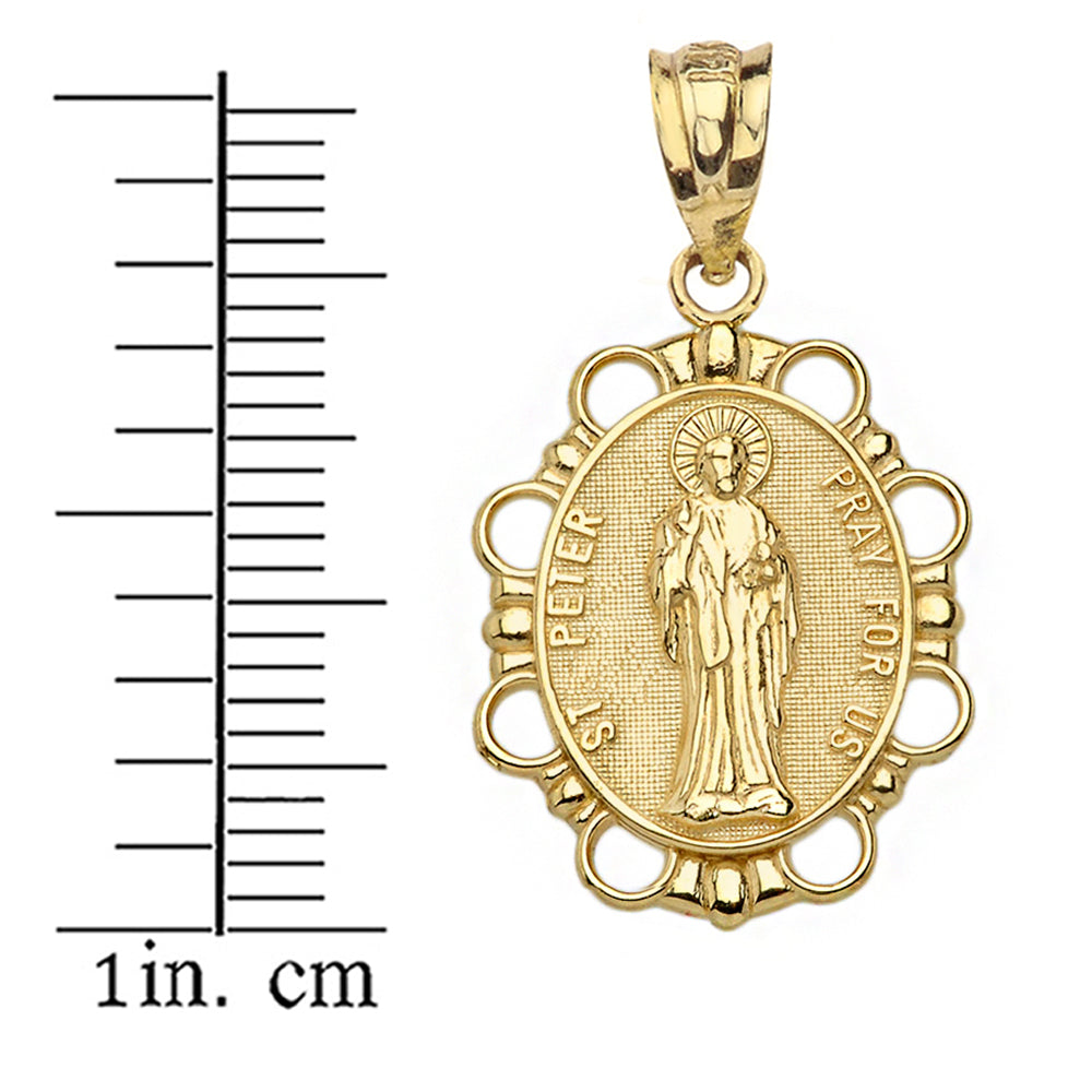 Solid Gold Saint Peter Pendant Necklace, view 3