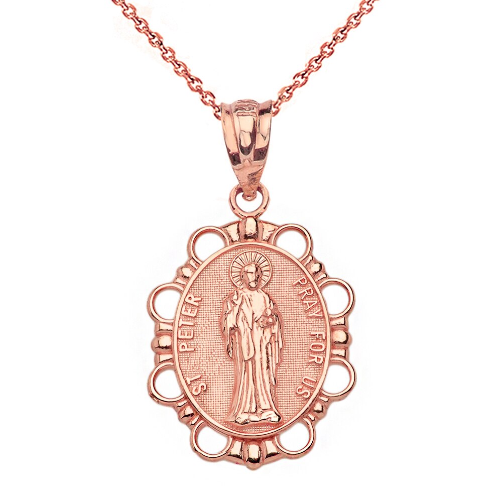 Solid Gold Saint Peter Pendant Necklace, view 4