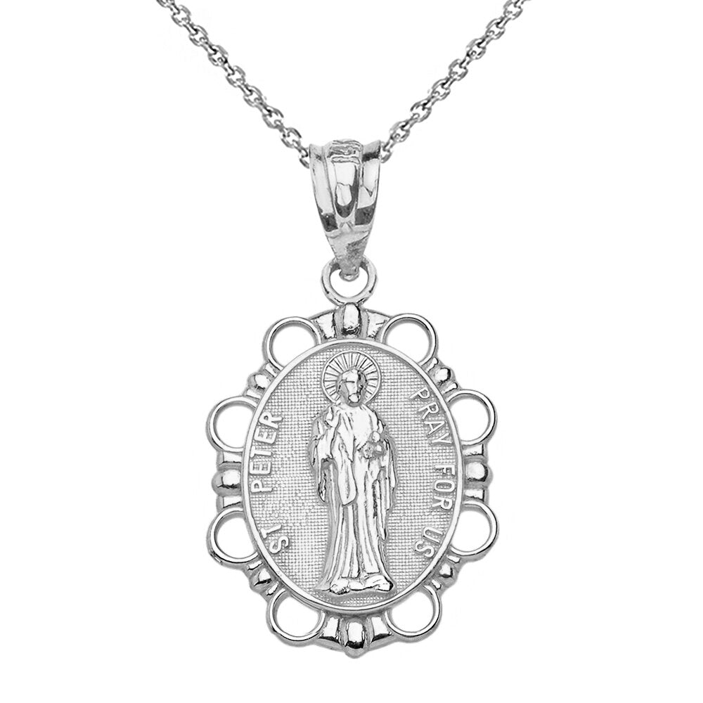 Solid Gold Saint Peter Pendant Necklace, view 7