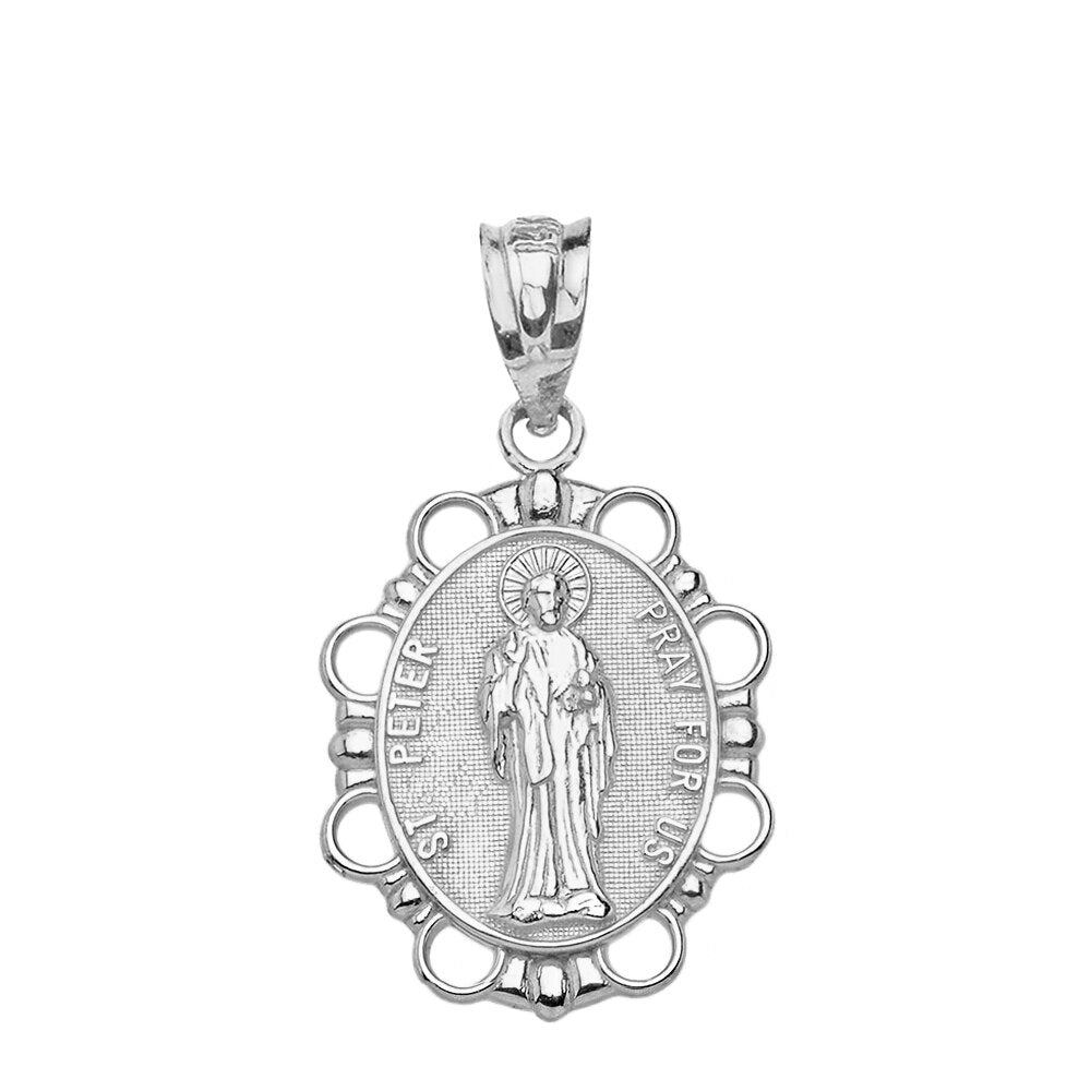 Solid Gold Saint Peter Pendant Necklace, view 8