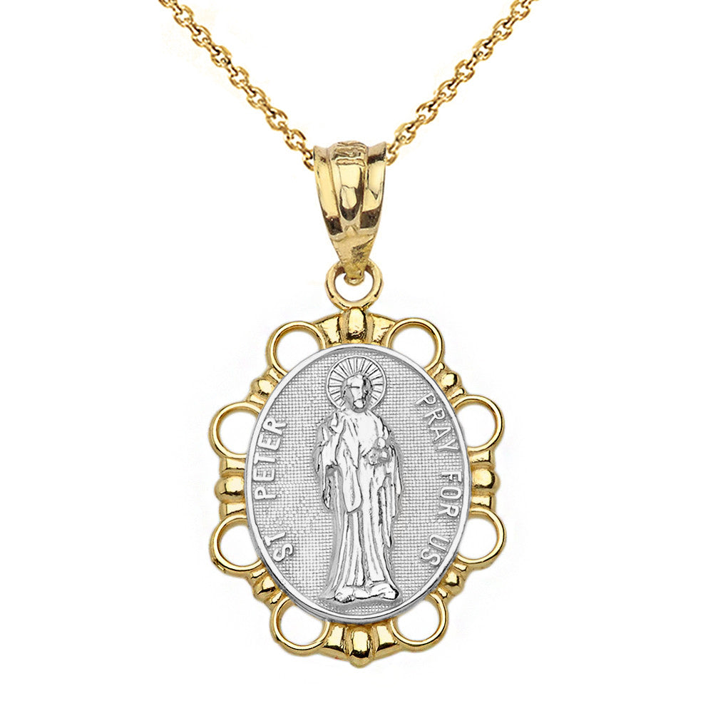 Solid Gold Saint Peter Pendant Necklace, view 10