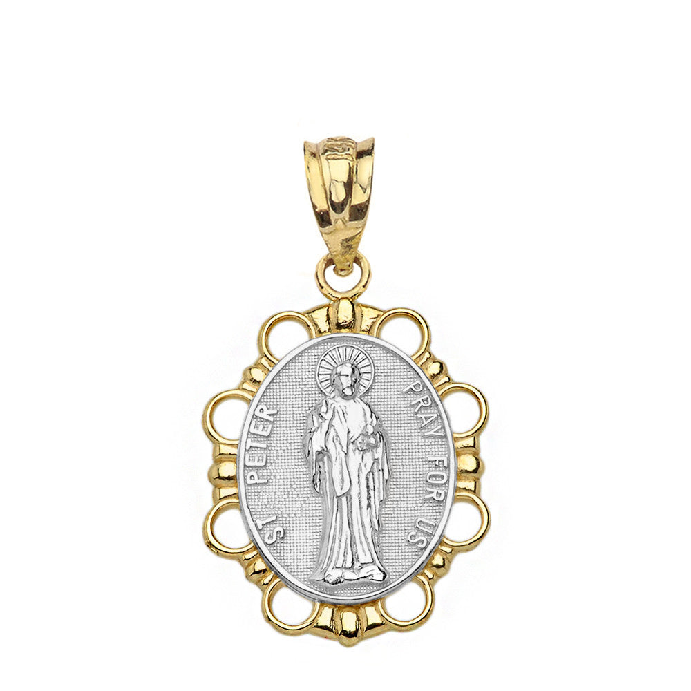 Solid Gold Saint Peter Pendant Necklace, view 11