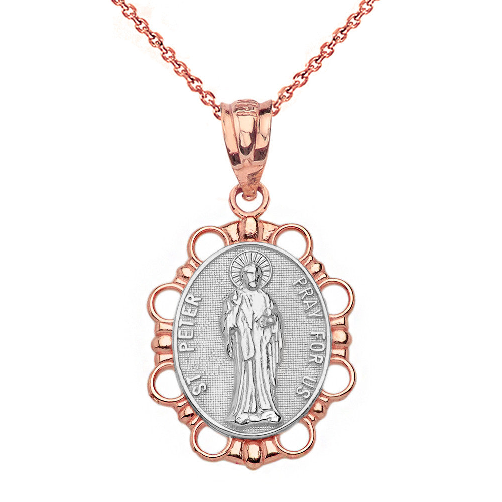 Solid Gold Saint Peter Pendant Necklace, view 12