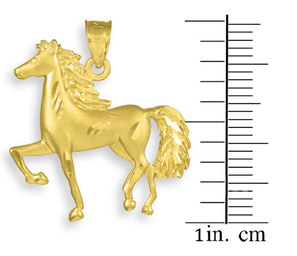 Solid Gold Satin Finish Diamond Cut Horse Charm Pendant Necklace, view 4