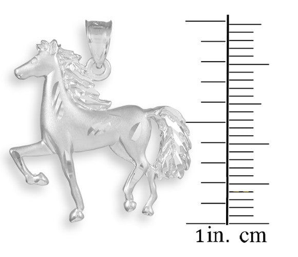 Solid Gold Satin Finish Diamond Cut Horse Charm Pendant Necklace, view 6