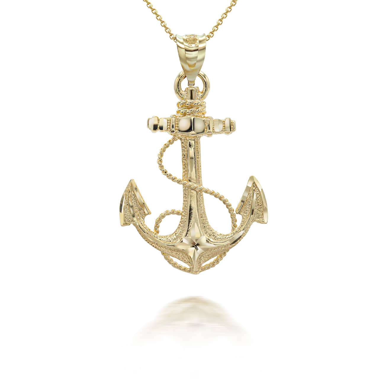 Solid Gold Sea Anchor Pendant Necklace, view 2