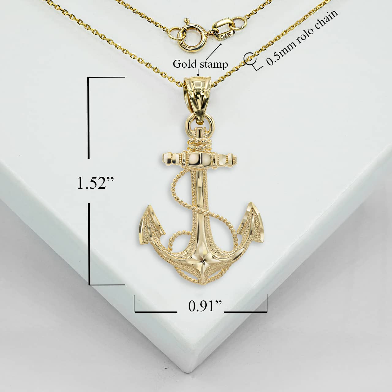 Solid Gold Sea Anchor Pendant Necklace, view 7
