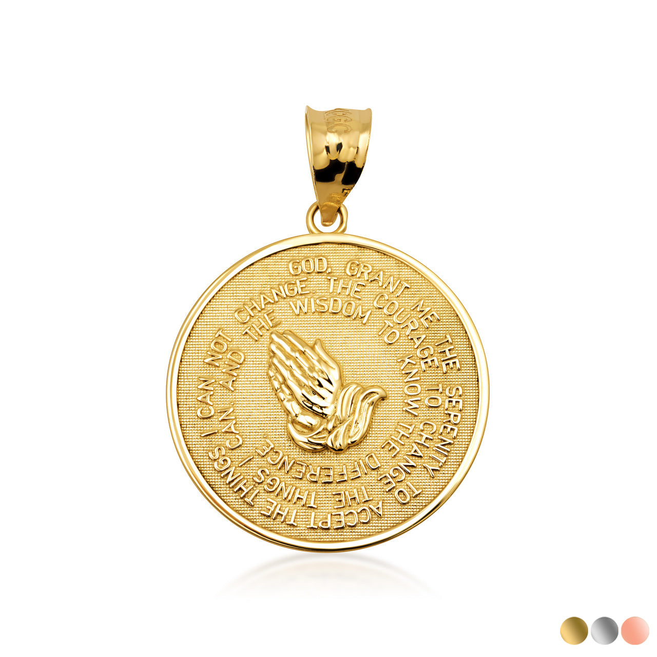 Solid Gold Serenity Prayer Medallion Necklace