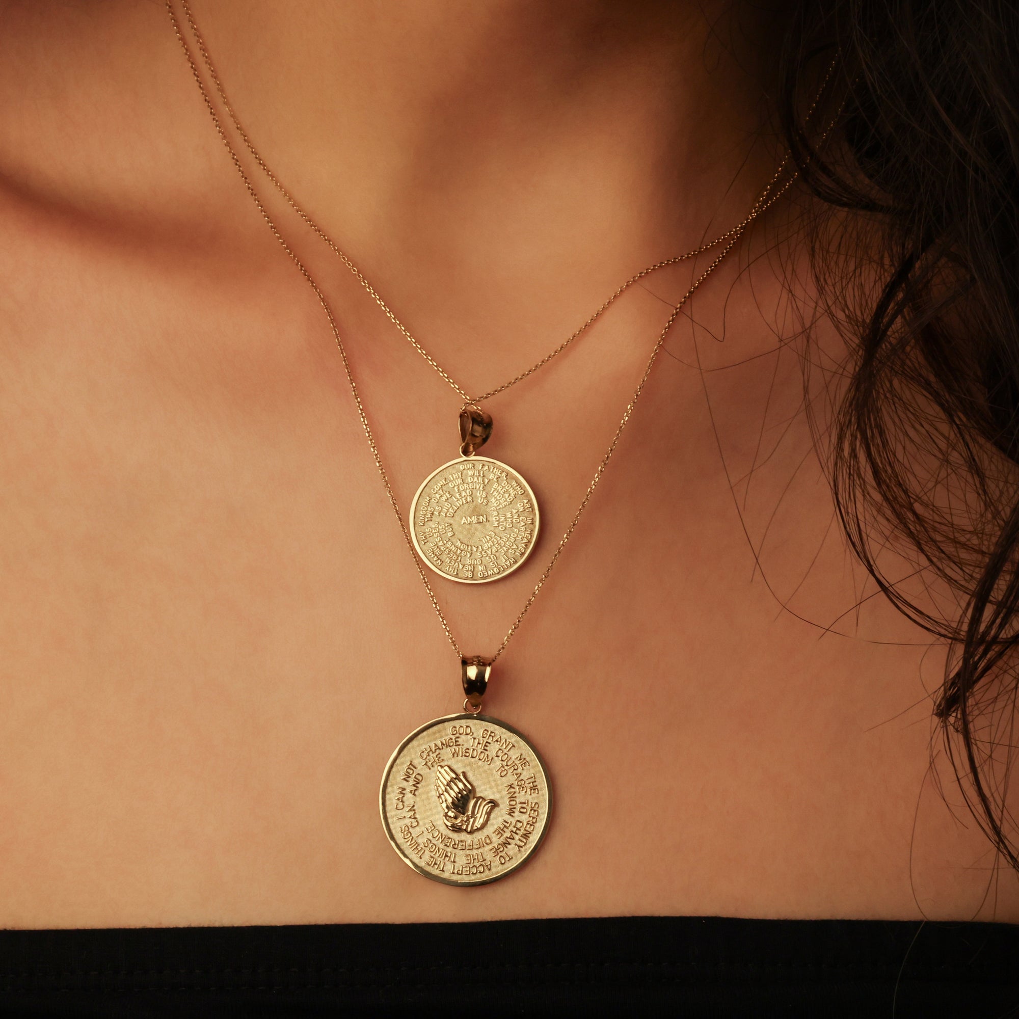 Solid Gold Serenity Prayer Medallion Necklace, view 3