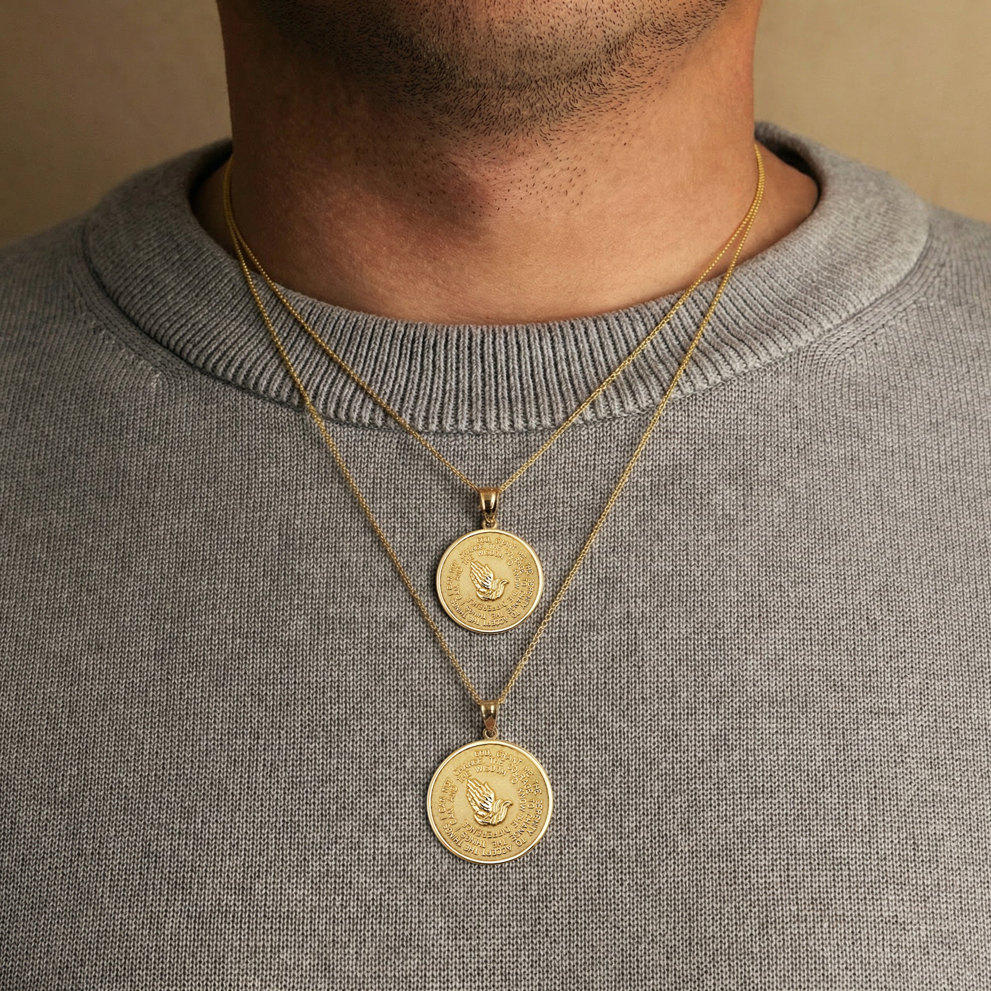 Solid Gold Serenity Prayer Medallion Necklace, view 4