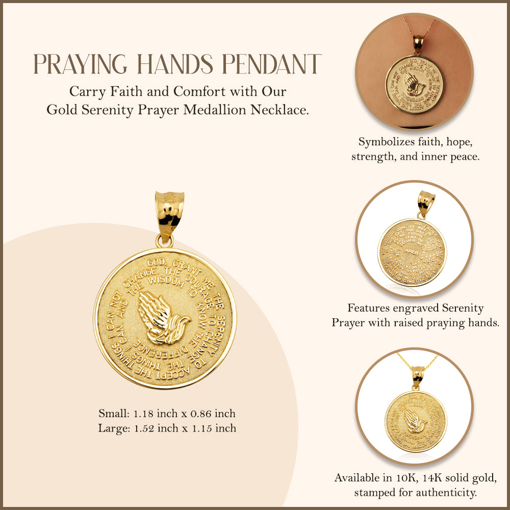 Solid Gold Serenity Prayer Medallion Necklace, view 5