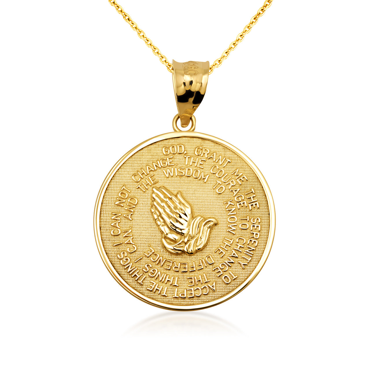 Solid Gold Serenity Prayer Medallion Necklace, view 6