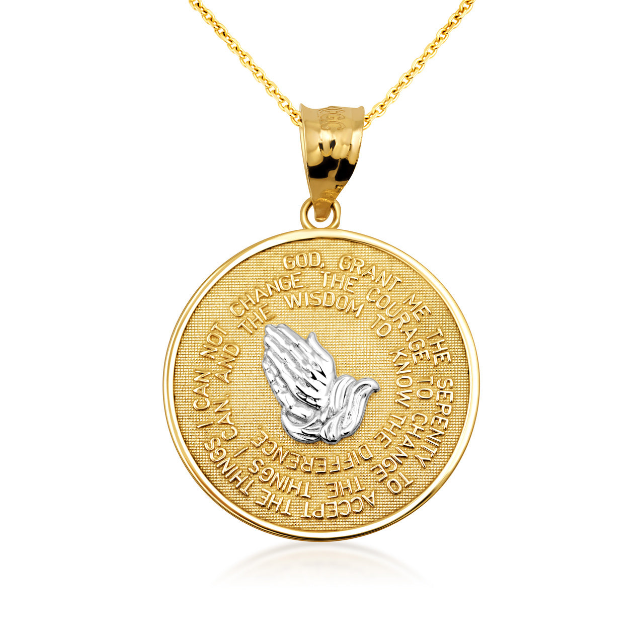 Solid Gold Serenity Prayer Medallion Necklace, view 9