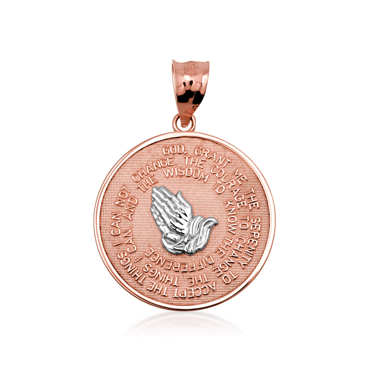Solid Gold Serenity Prayer Medallion Necklace, view 10