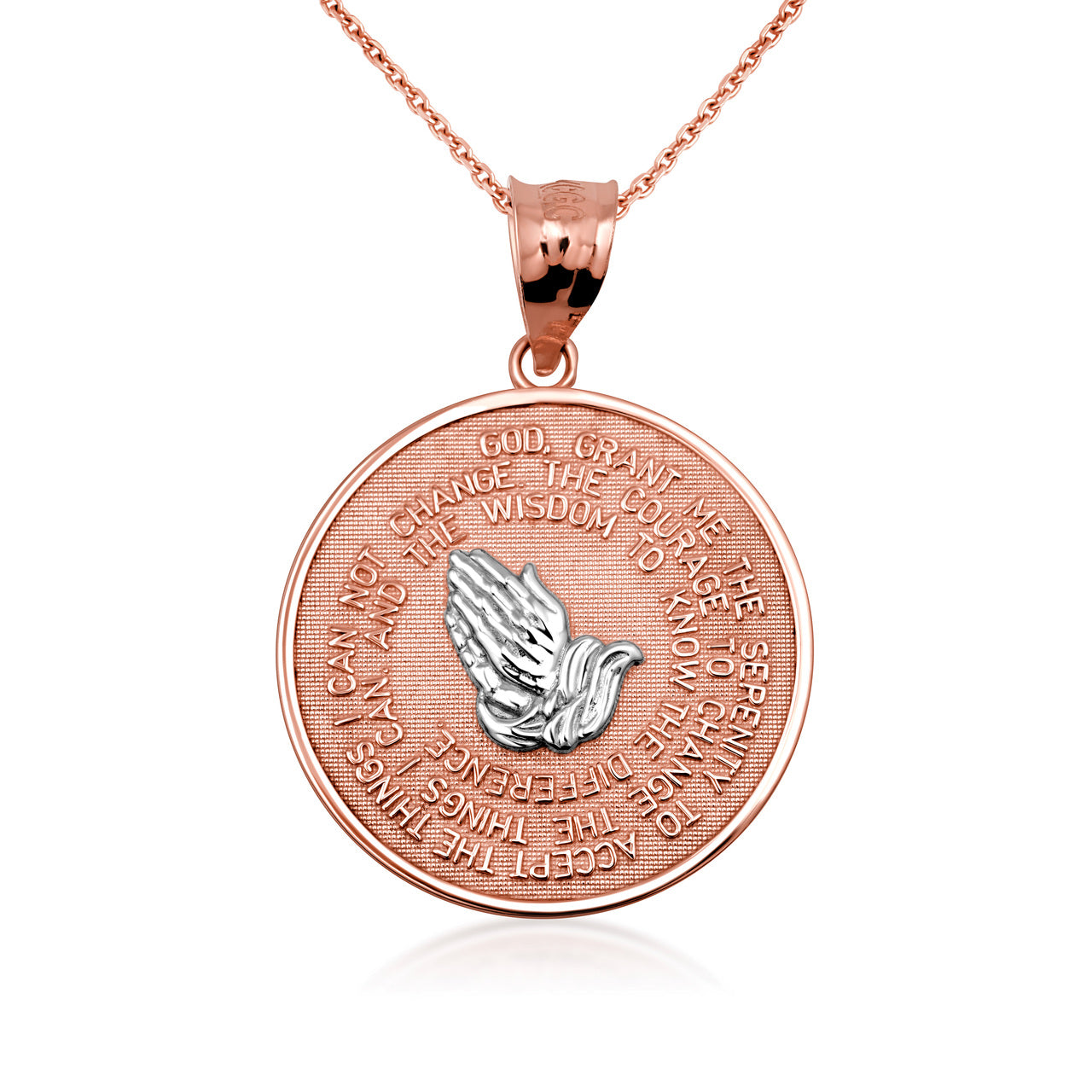 Solid Gold Serenity Prayer Medallion Necklace, view 11