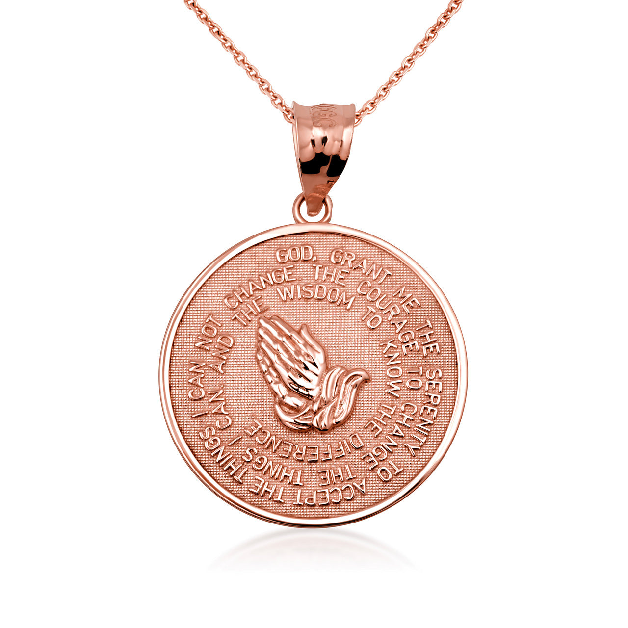 Solid Gold Serenity Prayer Medallion Necklace, view 13