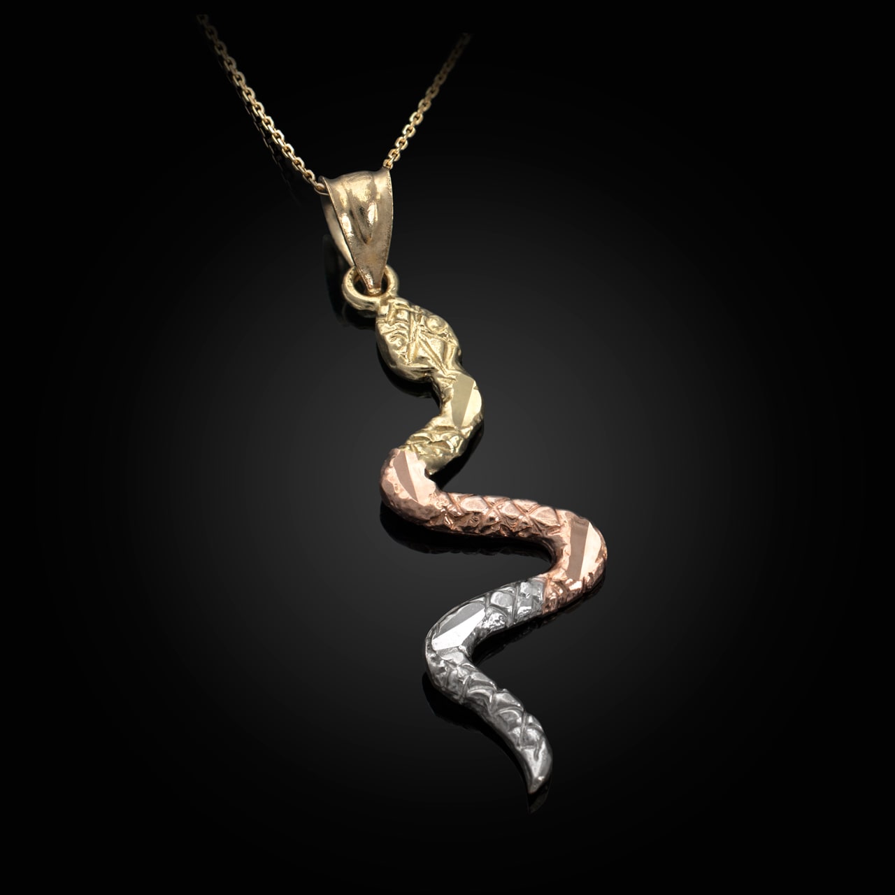 Solid Gold Serpent Snake Animal Charm Pendant Necklace, view 3
