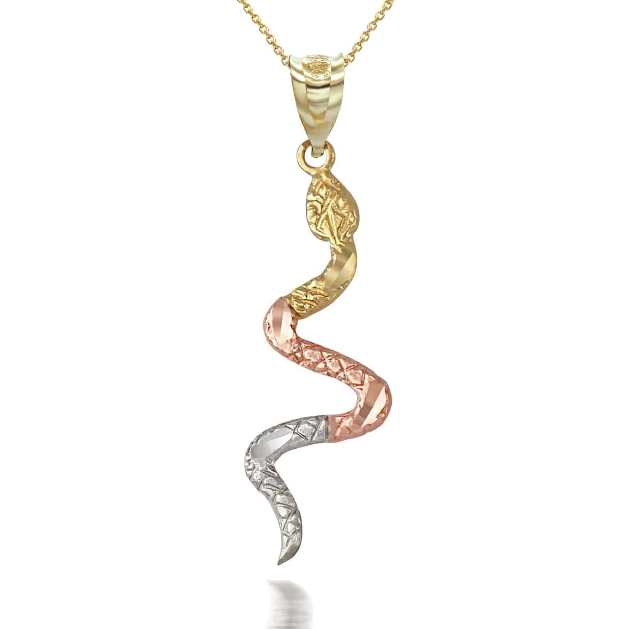 Solid Gold Serpent Snake Animal Charm Pendant Necklace, view 4