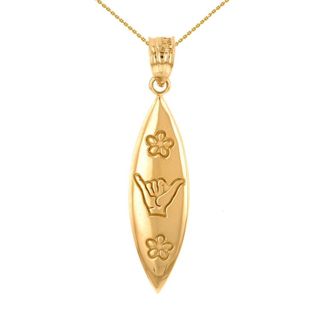 Solid Gold Shaka Hawaiian Hand Sign Pendant Necklace