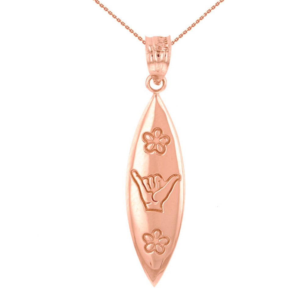 Solid Gold Shaka Hawaiian Hand Sign Pendant Necklace, view 3