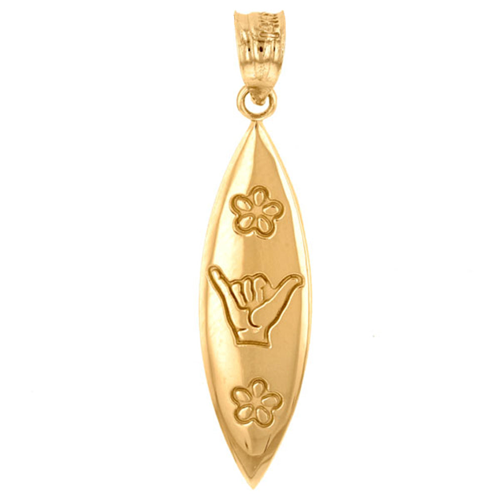 Solid Gold Shaka Hawaiian Hand Sign Pendant Necklace, view 7