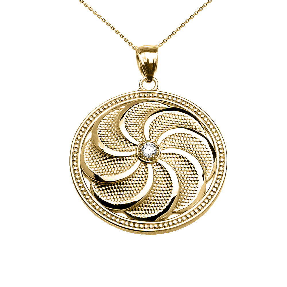 Solid Gold Shield Armenian Eternity Diamond Pendant Necklace