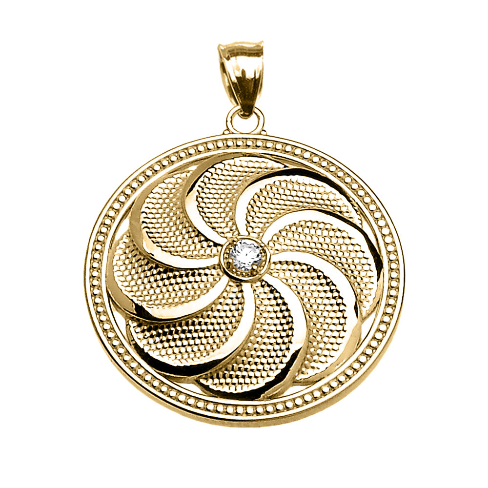 Solid Gold Shield Armenian Eternity Diamond Pendant Necklace, view 4