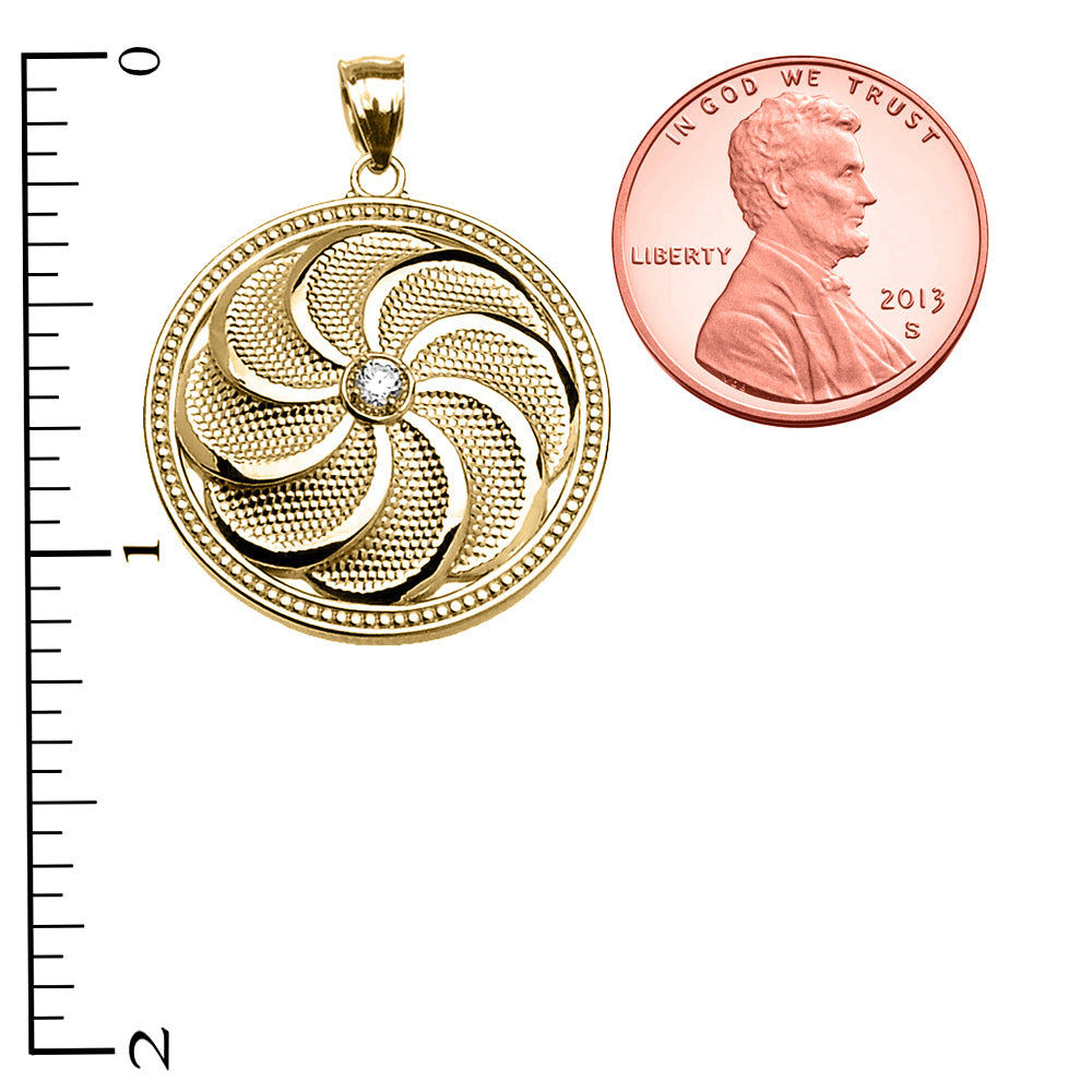 Solid Gold Shield Armenian Eternity Diamond Pendant Necklace, view 5