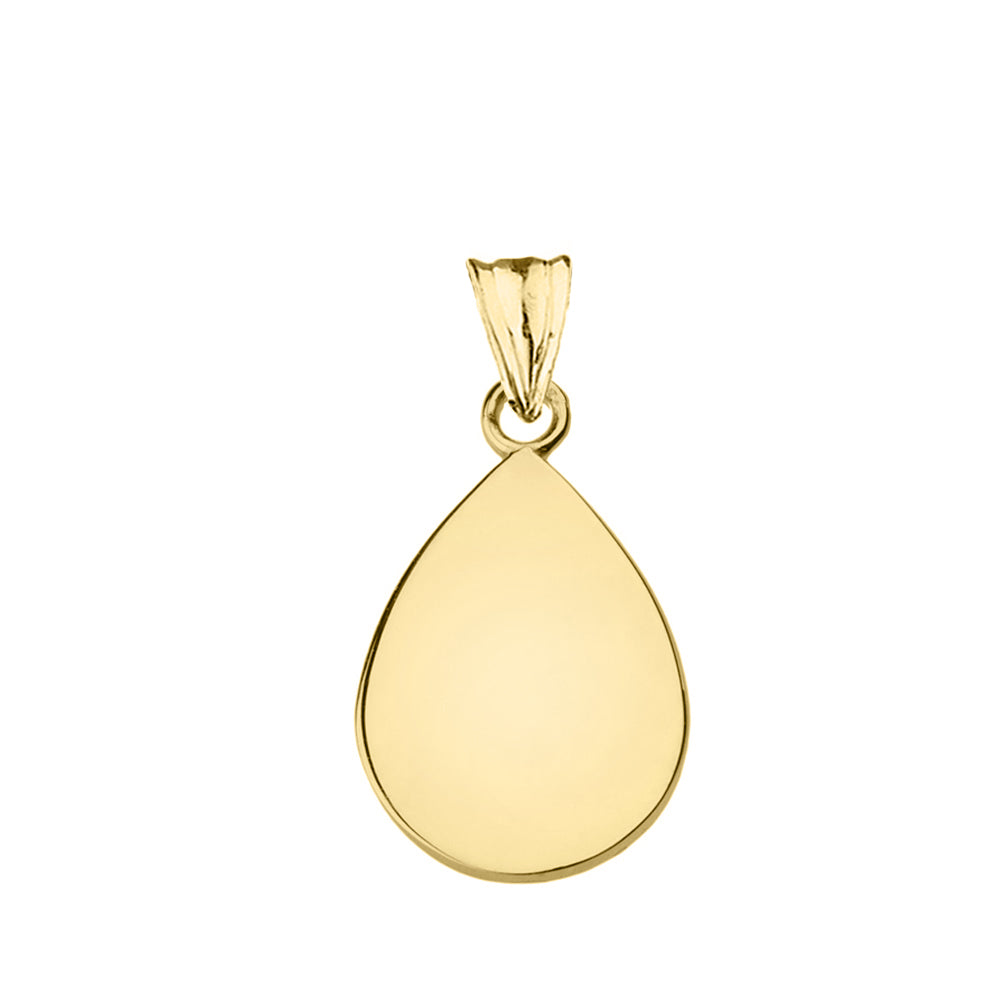 Solid Gold Simple Tear Drop Pendant Necklace