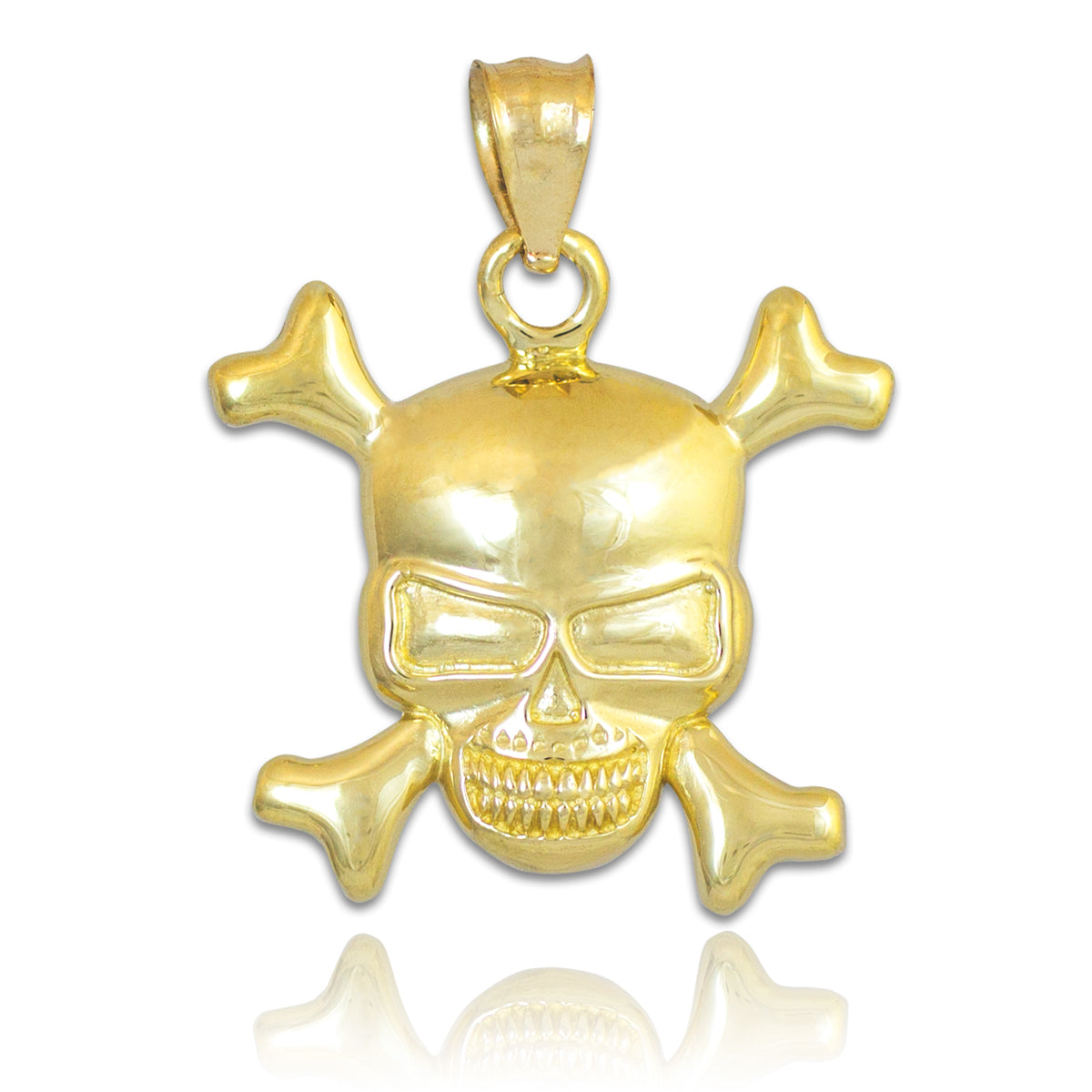 Solid Gold Skull and Bones Pendant Necklace, view 2