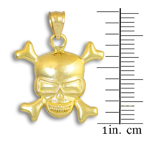 Solid Gold Skull and Bones Pendant Necklace, view 3