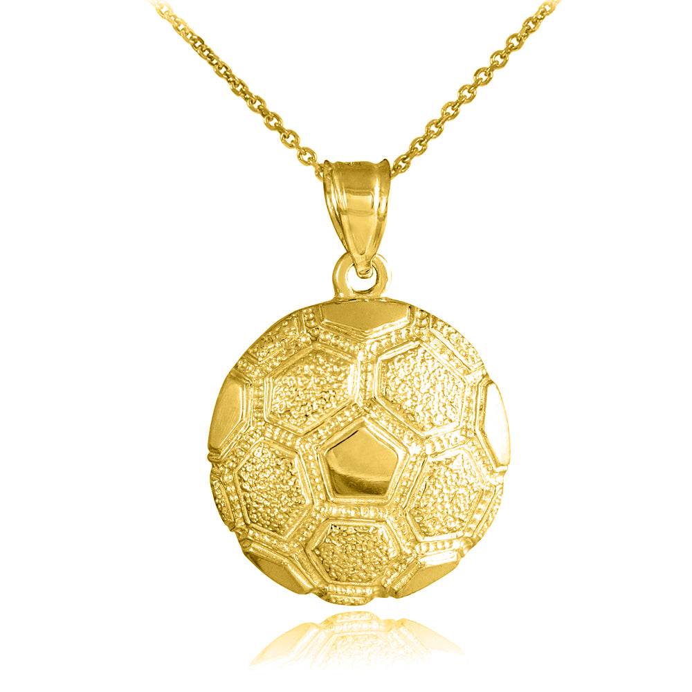 Solid Gold Soccer Ball Fútbol Sports Textured Pendant Necklace
