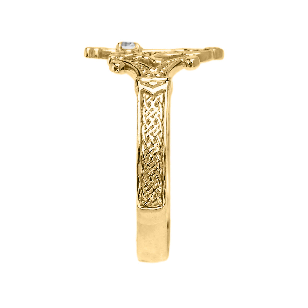 Solid Gold Solitaire Cubic zirconia Armenian Cross Elegant Ring, view 2