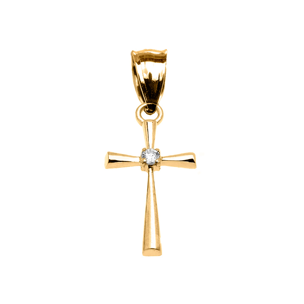 Solid Gold Solitaire Diamond Cross Dainty Pendant Necklace