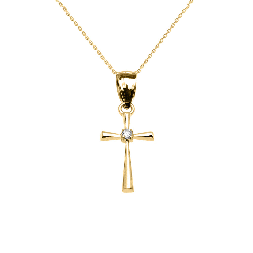 Solid Gold Solitaire Diamond Cross Dainty Pendant Necklace, view 2