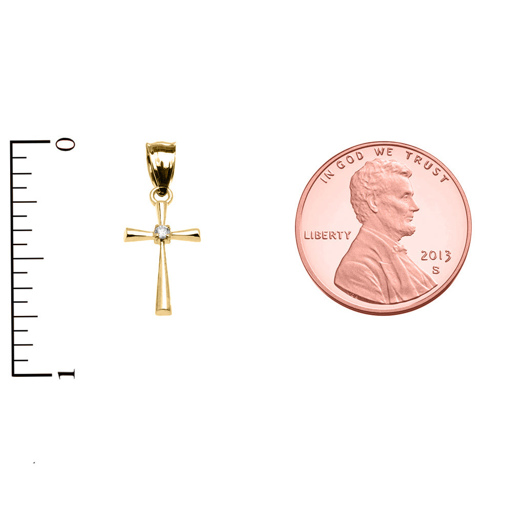 Solid Gold Solitaire Diamond Cross Dainty Pendant Necklace, view 3