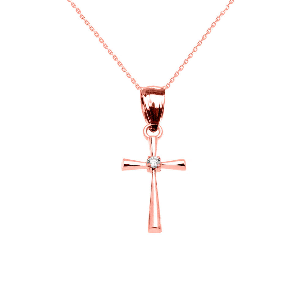 Solid Gold Solitaire Diamond Cross Dainty Pendant Necklace, view 4