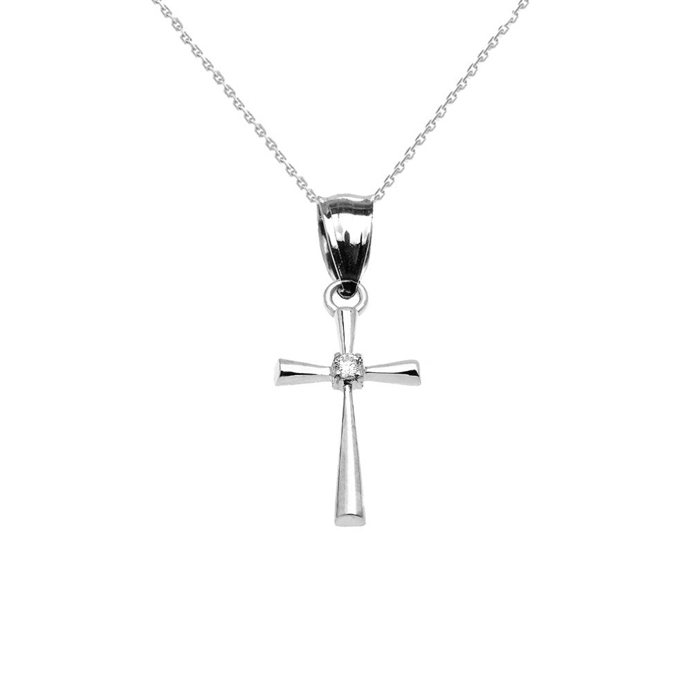 Solid Gold Solitaire Diamond Cross Dainty Pendant Necklace, view 5