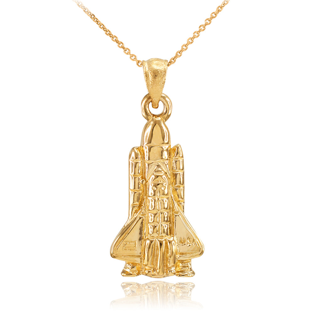 Solid Gold Space Shuttle Pendant Necklace