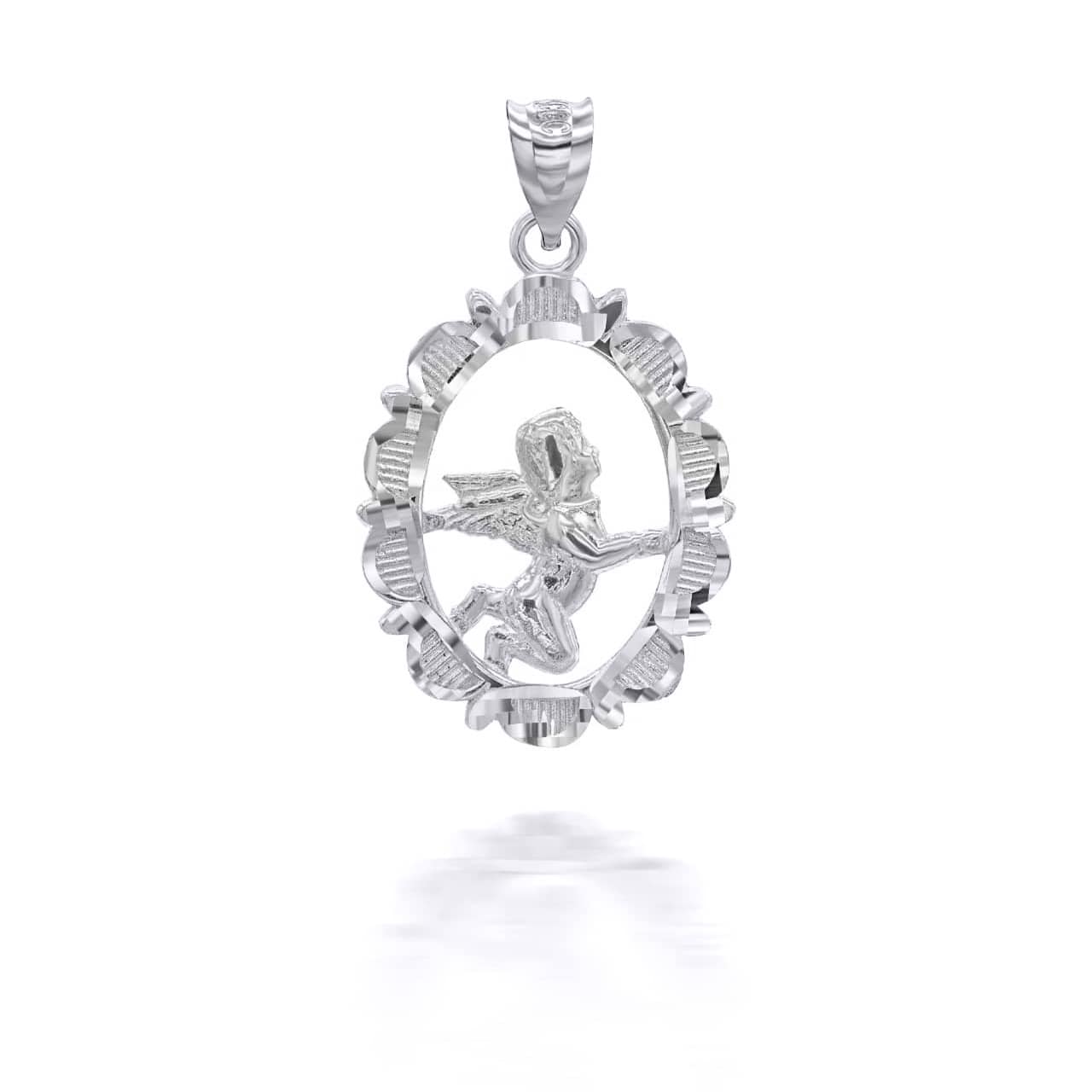 Solid Gold Sparkle Cut Flowing Baby Angel Pendant Necklace, view 3