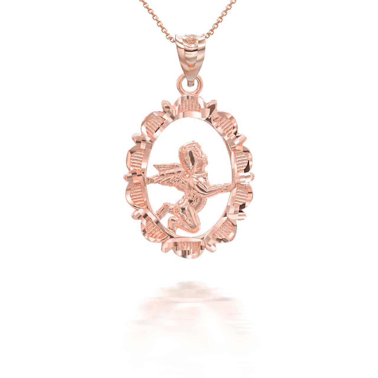 Solid Gold Sparkle Cut Flowing Baby Angel Pendant Necklace, view 7