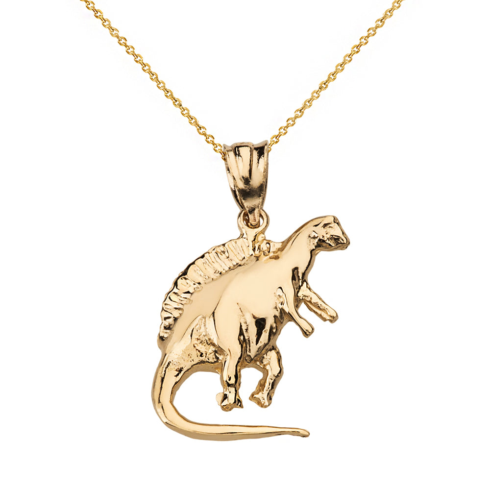 Solid Gold Spinosaurus Dinosaur Pendant Necklace