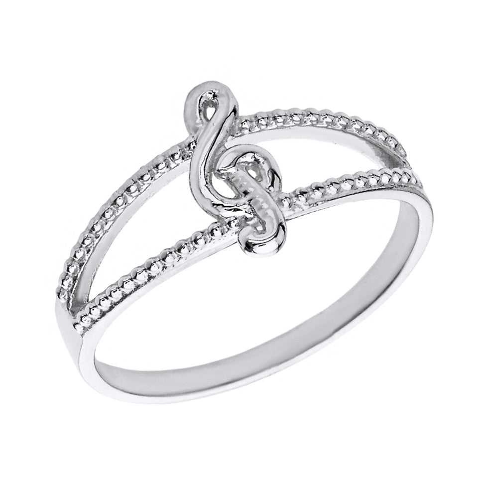 Solid Gold Split Shank Textured Treble Clef Note Ring, view 2
