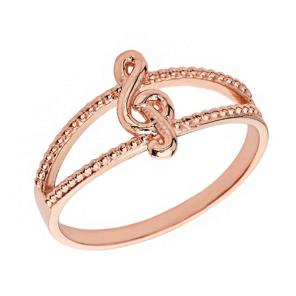 Solid Gold Split Shank Textured Treble Clef Note Ring, view 3