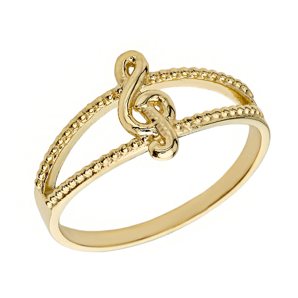 Solid Gold Split Shank Textured Treble Clef Note Ring, view 4