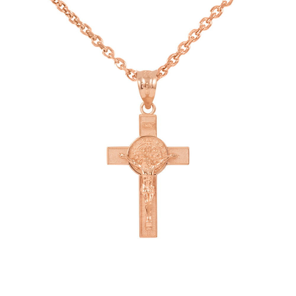 Solid Gold St. Benedict Crucifix Pendant Necklace (1.10"), view 2